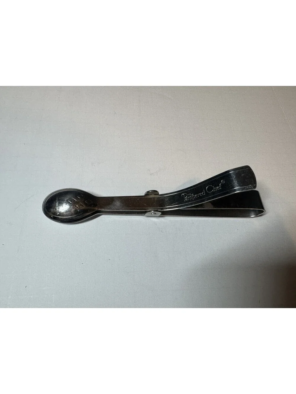 Pampered Chef Stainless Steel Double Spoon Serving Tongs Etched Retired 6.25